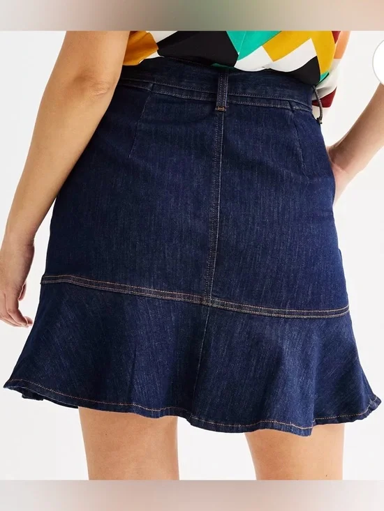 Nine West Ribbon Belt Button Front Denim Mini Skirt Size M - Picture 2 of 10
